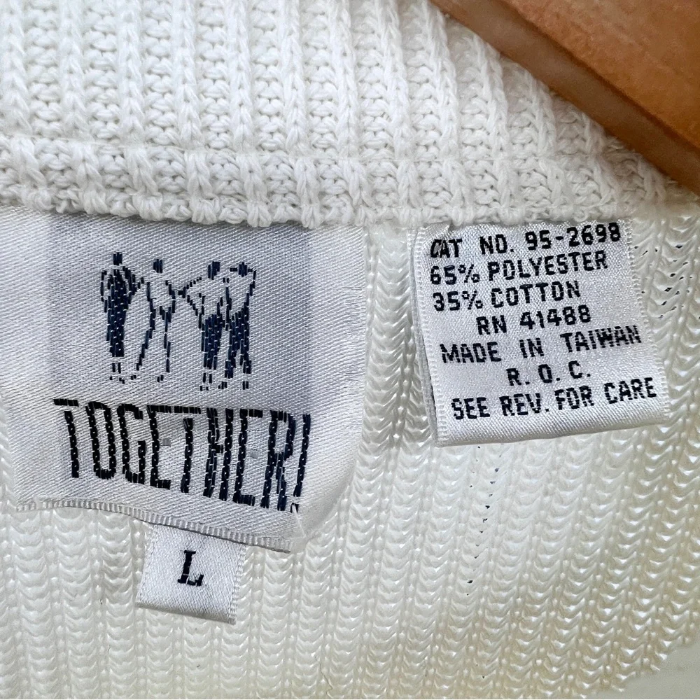 Vintage Together Ribbed Sweater Large Knit White Asymmetrical Zip Collared Moto - Picture 14 of 16